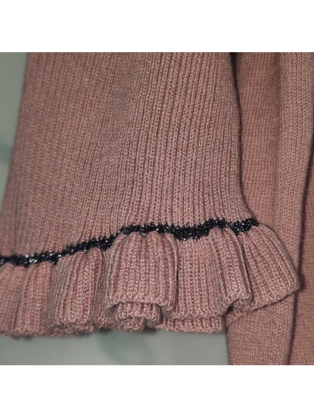 LK Bennett Dusty Pink Ruffle-Sleeve Knit Top with Contrast Trim - Picture 6 of 13